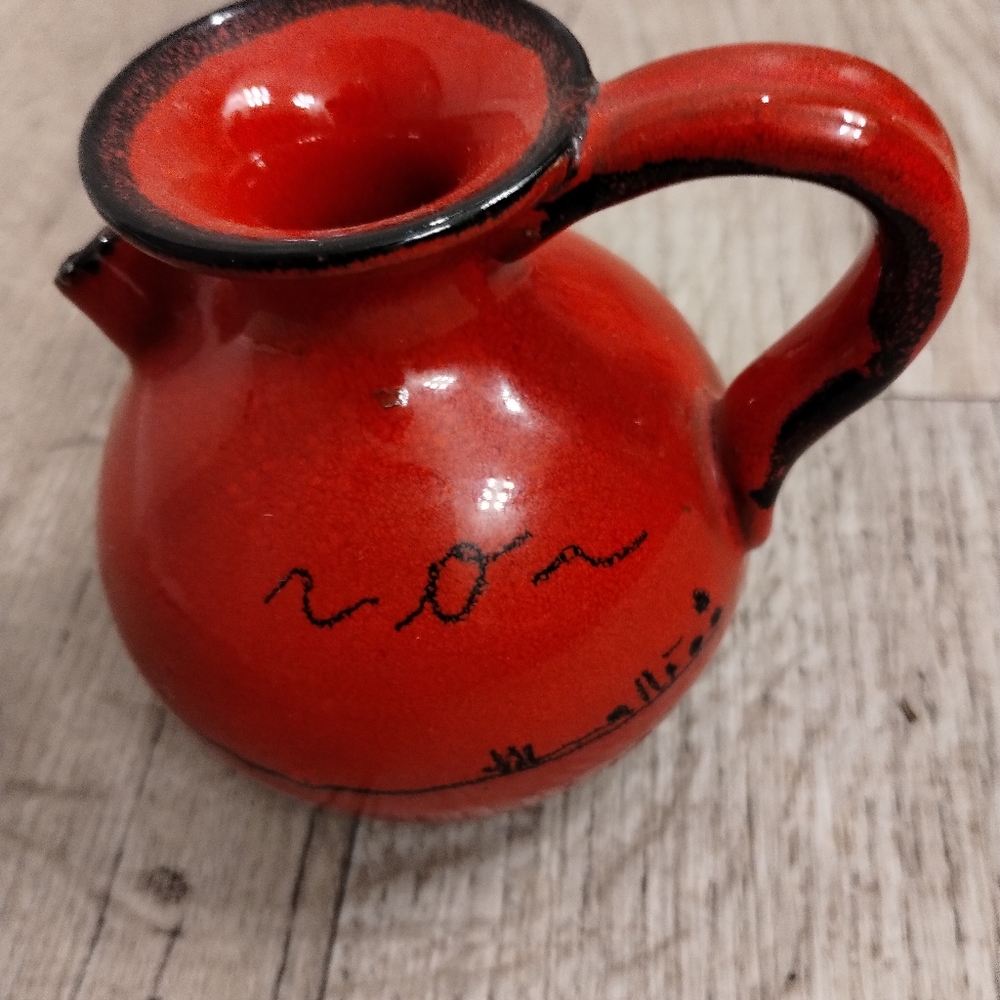 Vintage Ceramic Glazed Red /Black small Mid-Century Bud Vase Pottery